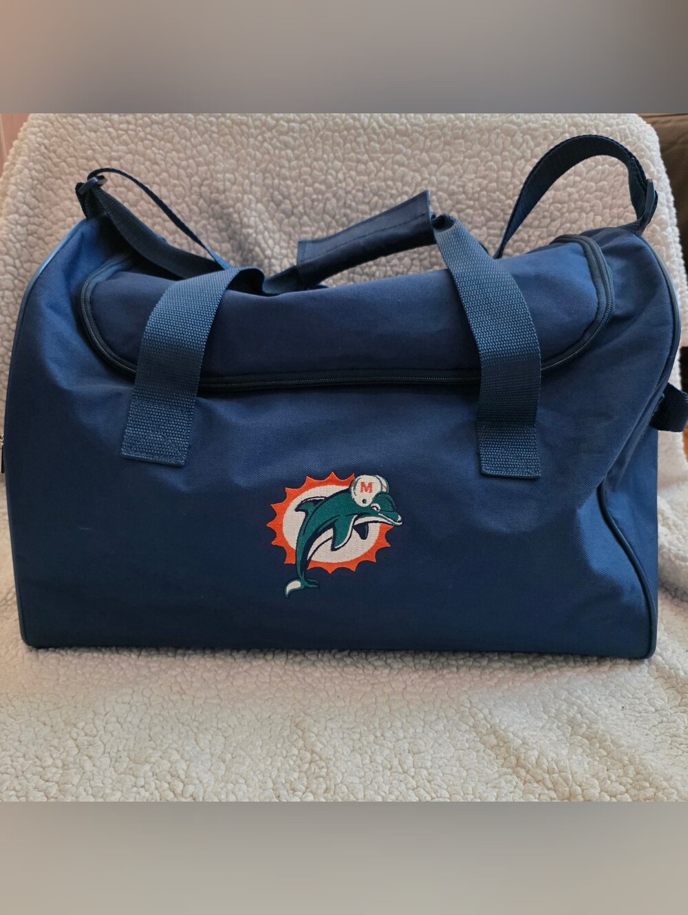 NFL Navy Duffel Bag with Dolphins Logo - Blue & Orange